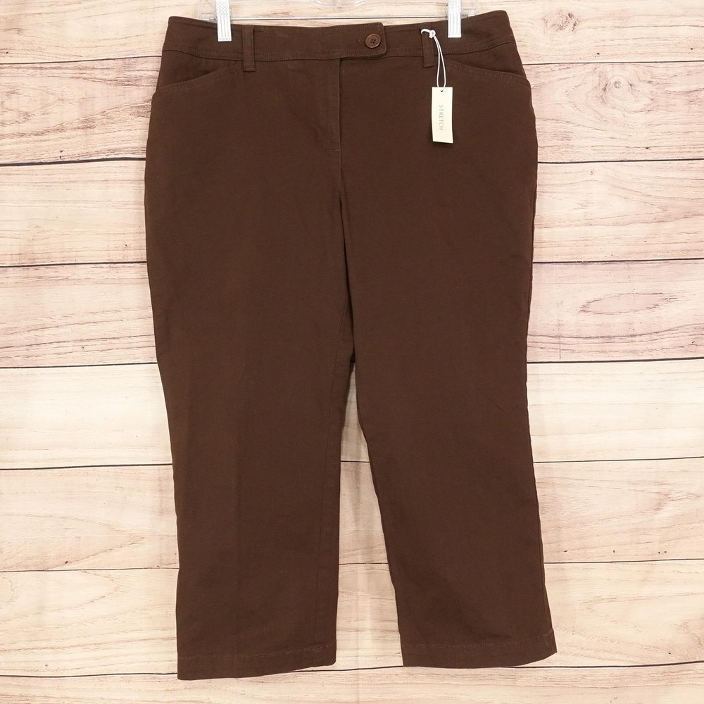 Jones New York Pants Womens 14P Brown Twill Capri Stretch Pockets 35x21.5